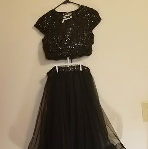 Two piece long black dress